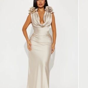Cream Cowl Neck Sleeveless maxi dress